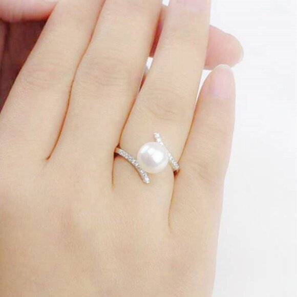 Sweet Beautiful Pearl CZ Twisted Anillos Elegant Silver Ring for Women, VIP562 - Picture 3 of 6